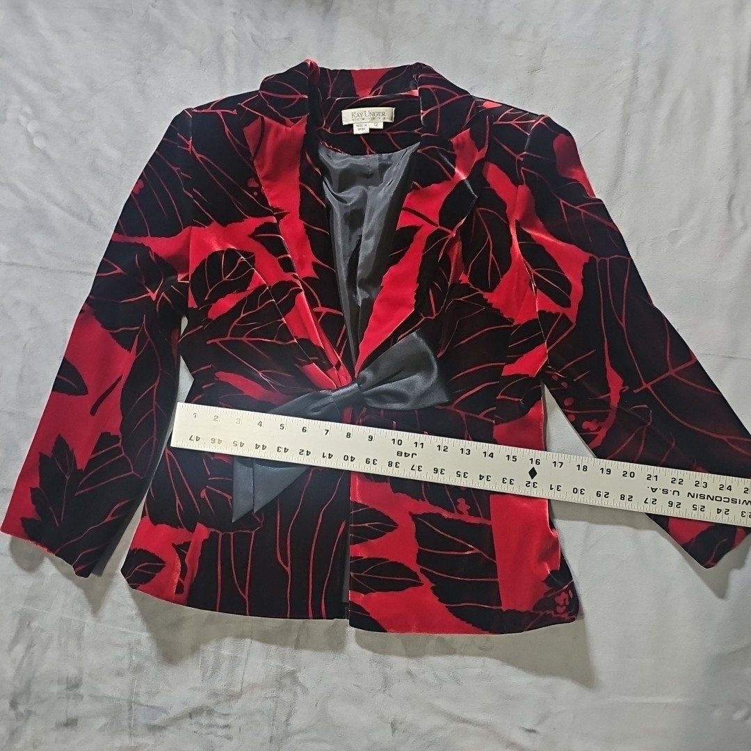 Vintage 1980’s Kay Unger Red & Black Velvet Jacket with Satin Bow Size 12