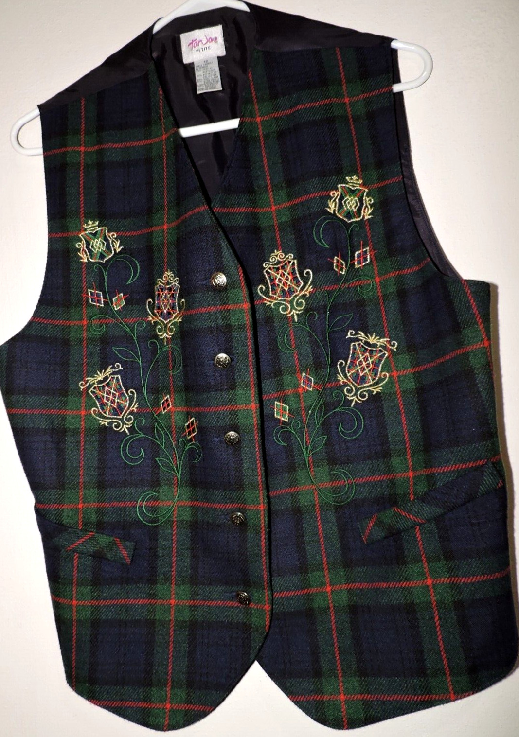 Vintage Tan Jay Petite Multicolor plaid Wool/acrylic/poly Vest Women’s Size 12