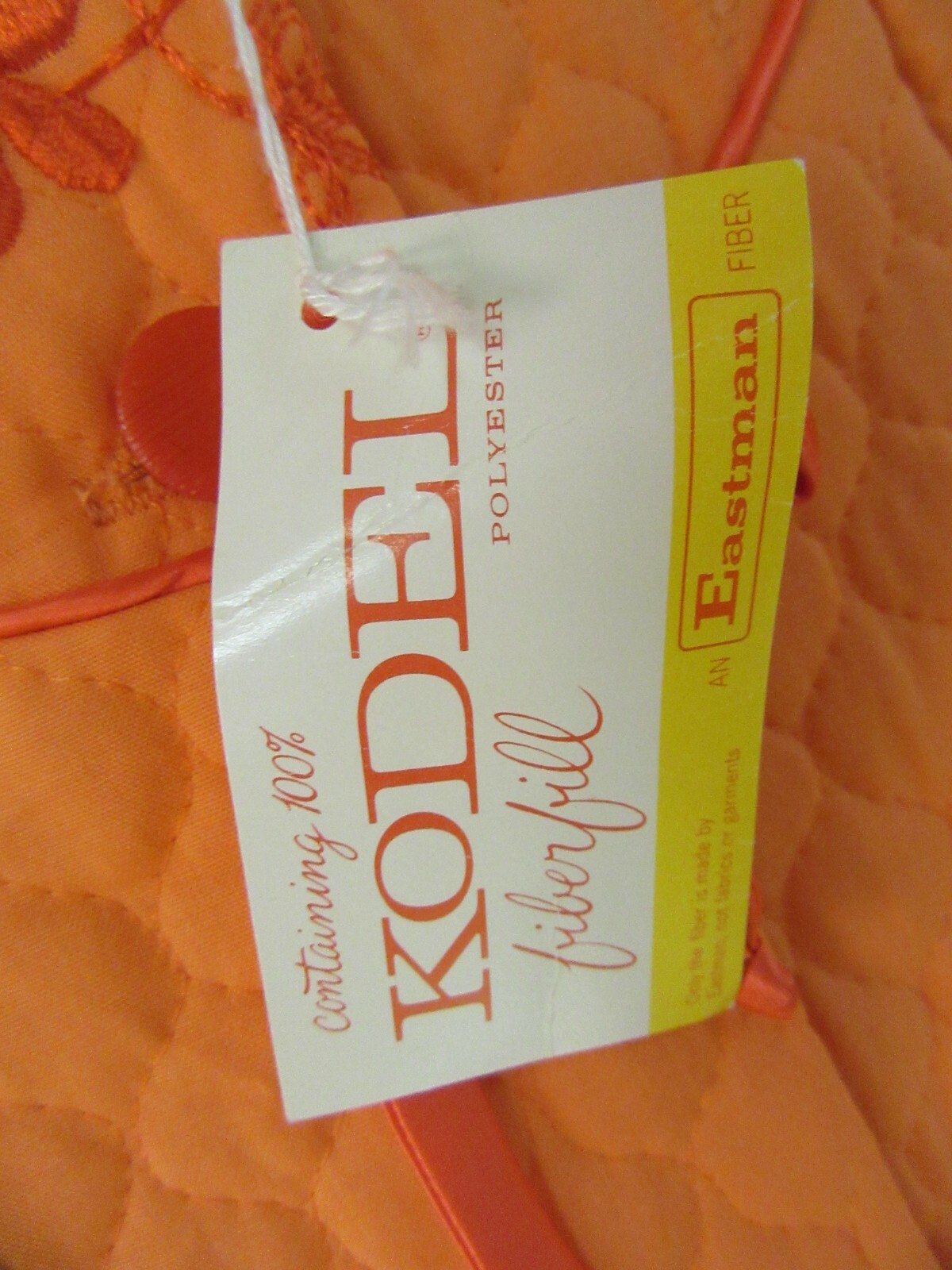 Vintage Kodel Quilted House Coat Orange Size 14 Button Front 1 Pocket