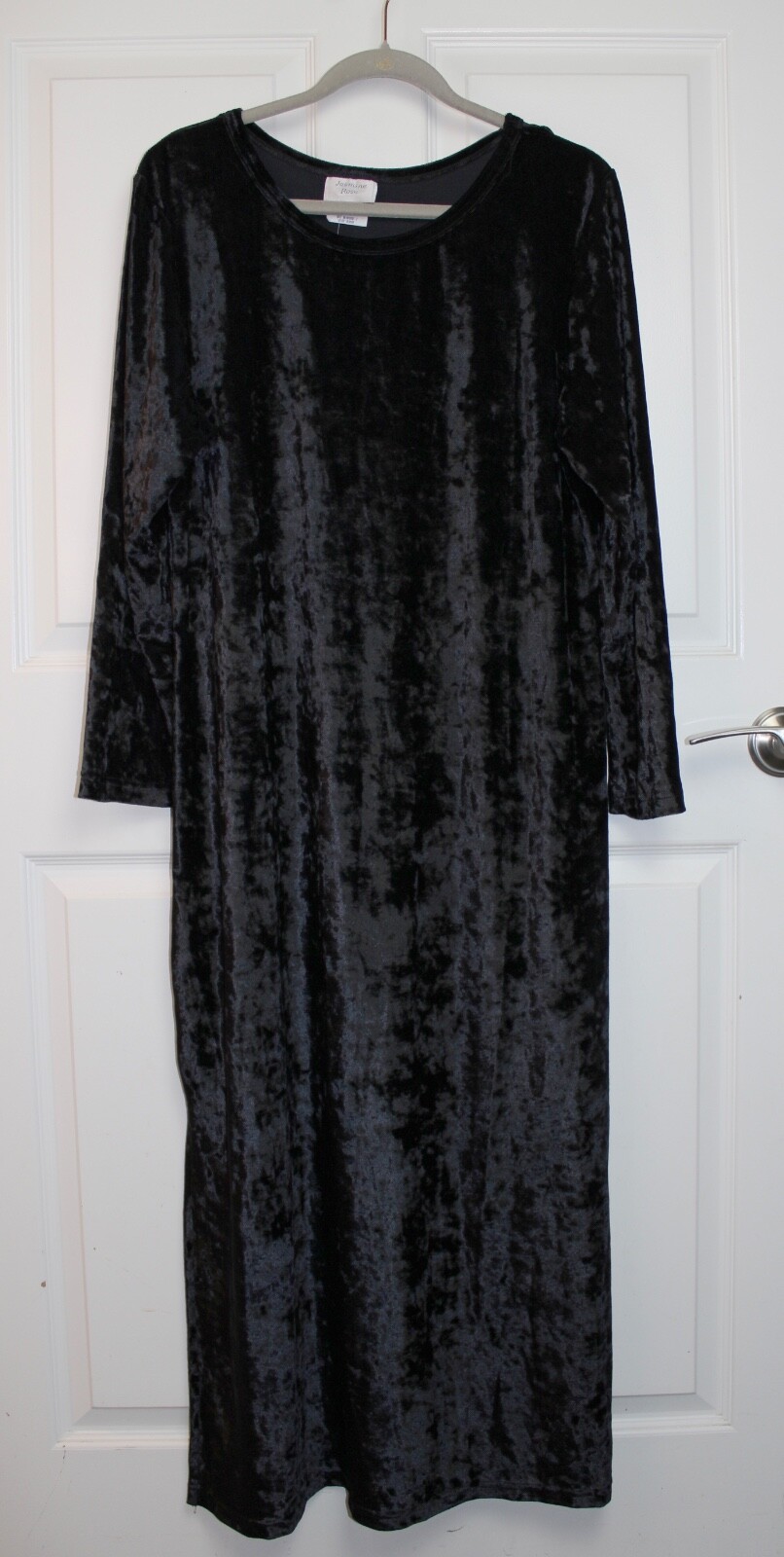 VTG 80s NWT Jasmine Rose Black Crushed Velvet Long Sleeve Maxi Dress Size XL/16