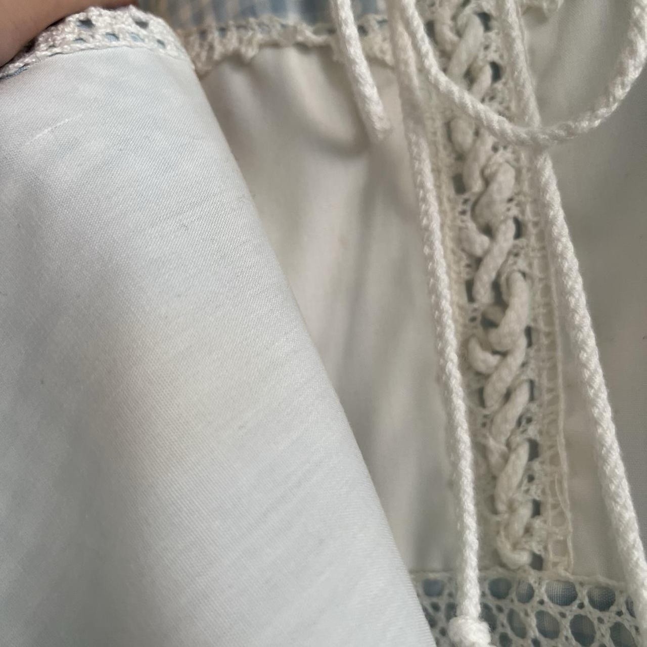 Vintage 70s Gunne Sax Maxi Dress Size 11 Gingham Blue Corset Front Crochet Lace