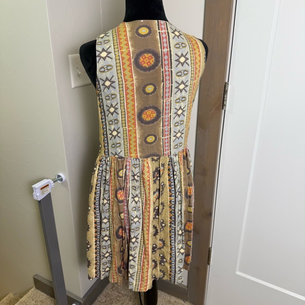 VTG Volia Popover Sleeveless Abstract Geometric Boho Hippie Dress 1/2 Button S