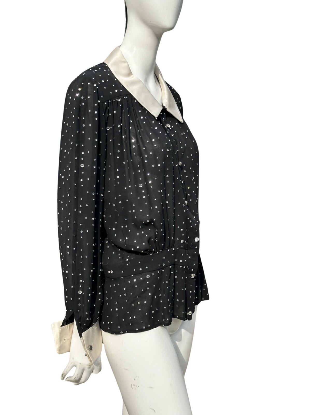 Vintage 70s DISCO VALENTINO night Sheer Sexy Swarovski Cristals Studded Blouse