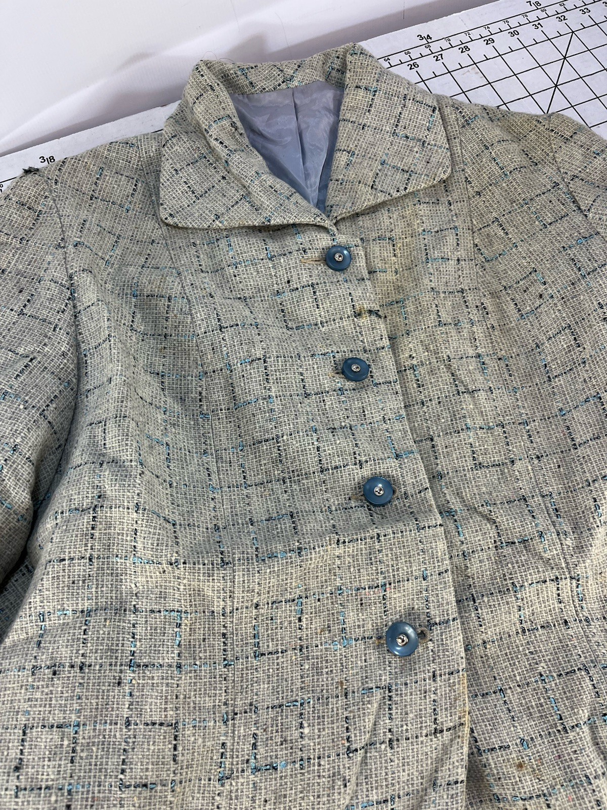 Vintage 40s 50s 60s Women’s Two Piece Jacket Skirt Fleck Wool Blend Business Mod