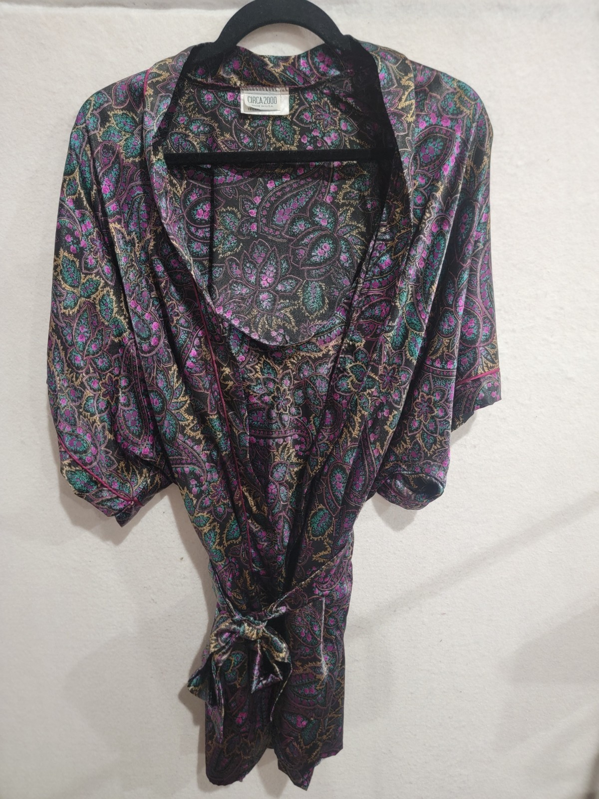 Vintage Circa 2000 Paisley Robe Camisole Set 2XL Made in USA Satin Lingerie 2pc
