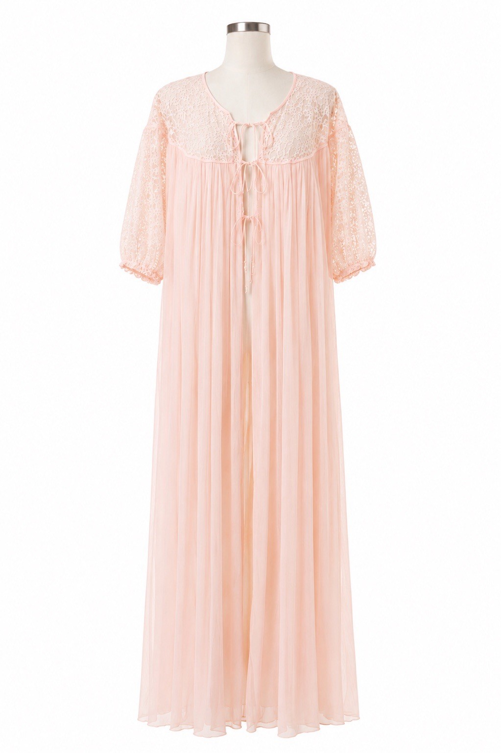 Vintage Barbizon Nightgown Medium Pink Lace Hollywood Glam Puff Sleeve Negligee