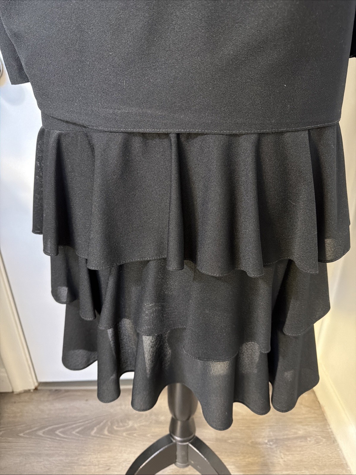 JF Vintage Dress Black Long Sleeve Layered Ruffle Tiered Skirt Drop Waist Sz 18