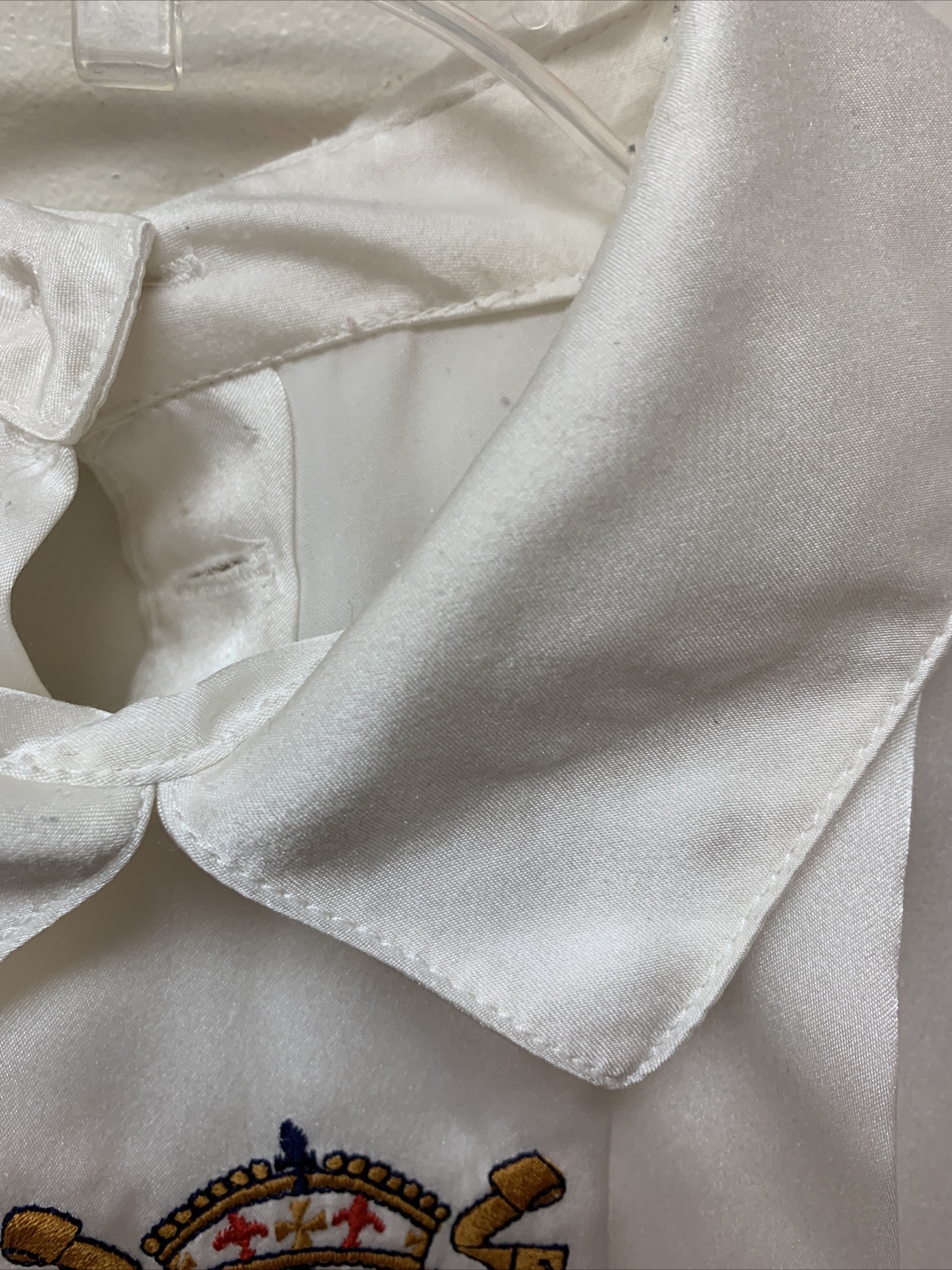 Vintage 90s High Neck Pleated Embroidered Crest French Cuff Blouse Top M L XL
