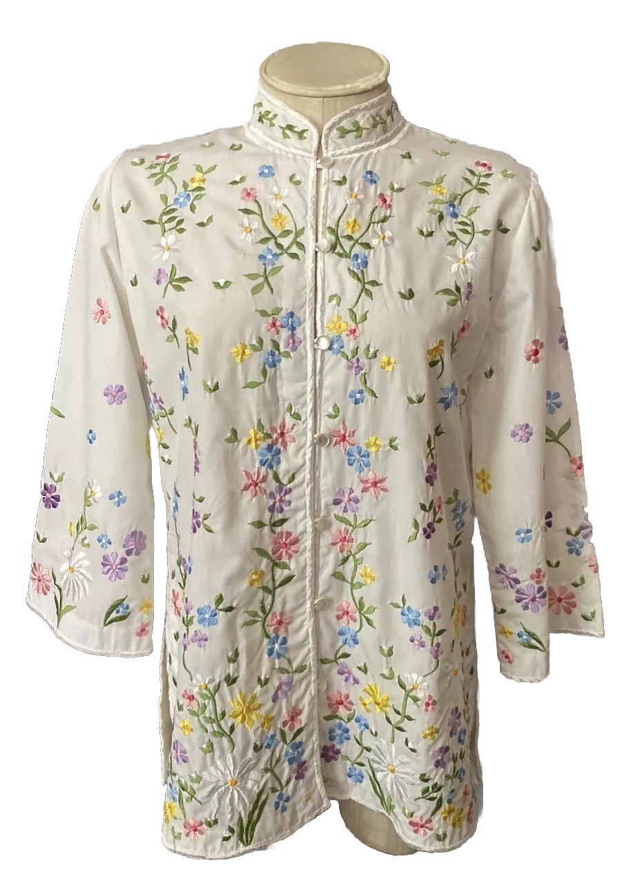 Chuchi Phillipines VTG 50/60s Intricately Embroid’d Floral Blouse Wom Estim S/M