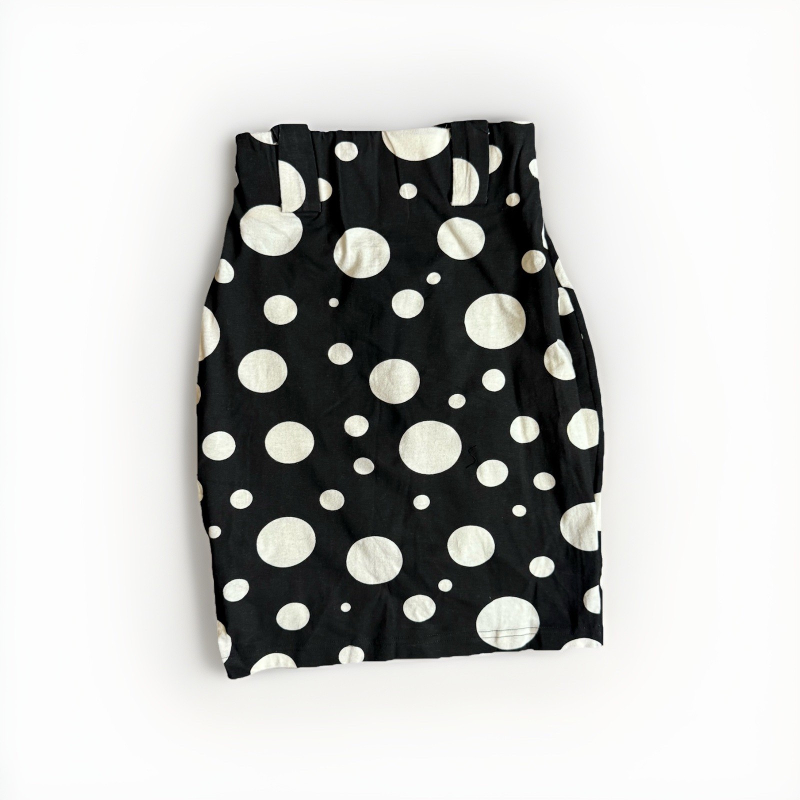 Vintage 80s Black High Waist POLKA DOT Stretchy Pencil Mini Skirt S Rock N Roll