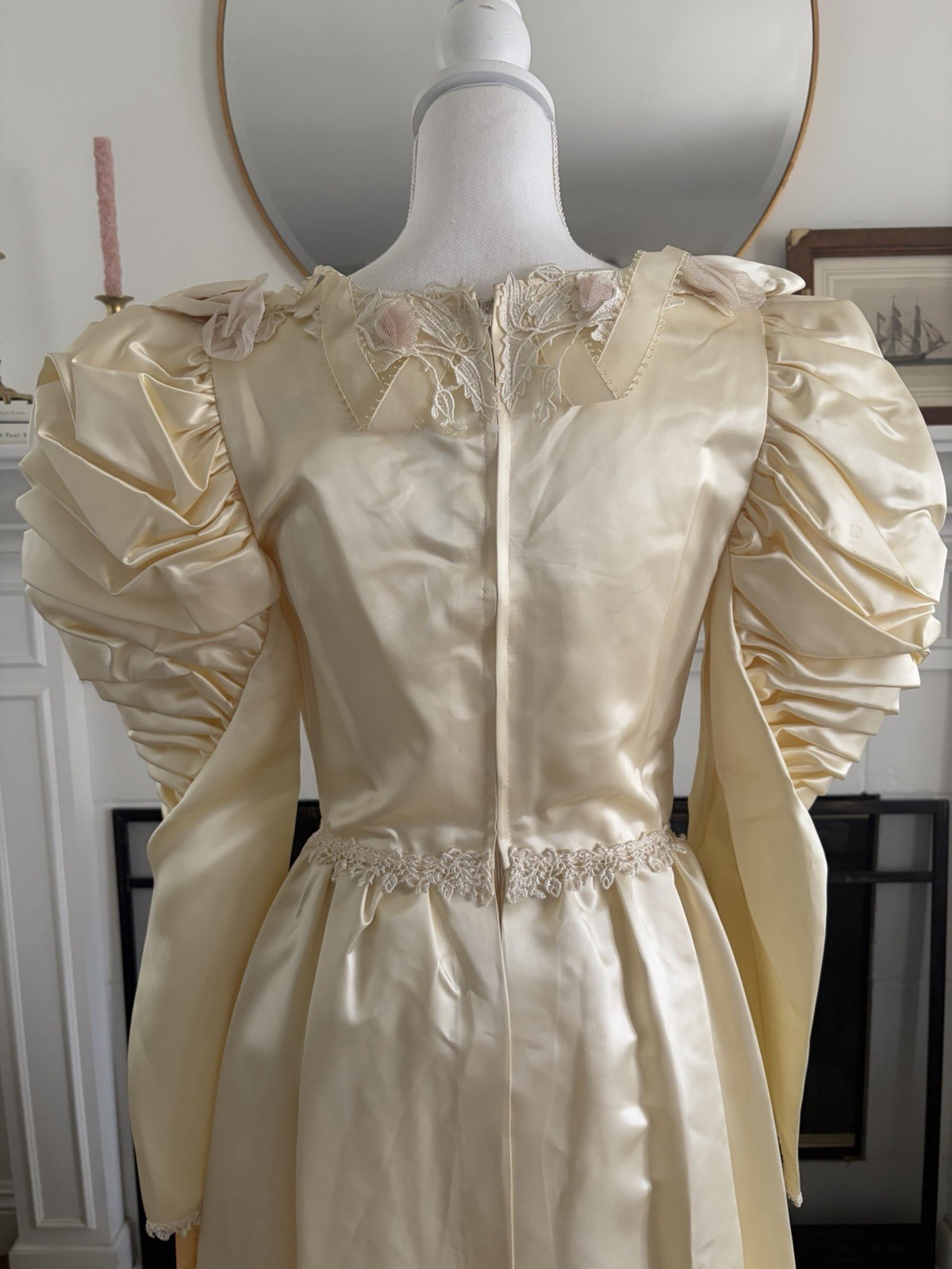 Vintage Susan Lanes Country Elegance Satin Prairie Wedding Dress Sz 10 Cream NWT