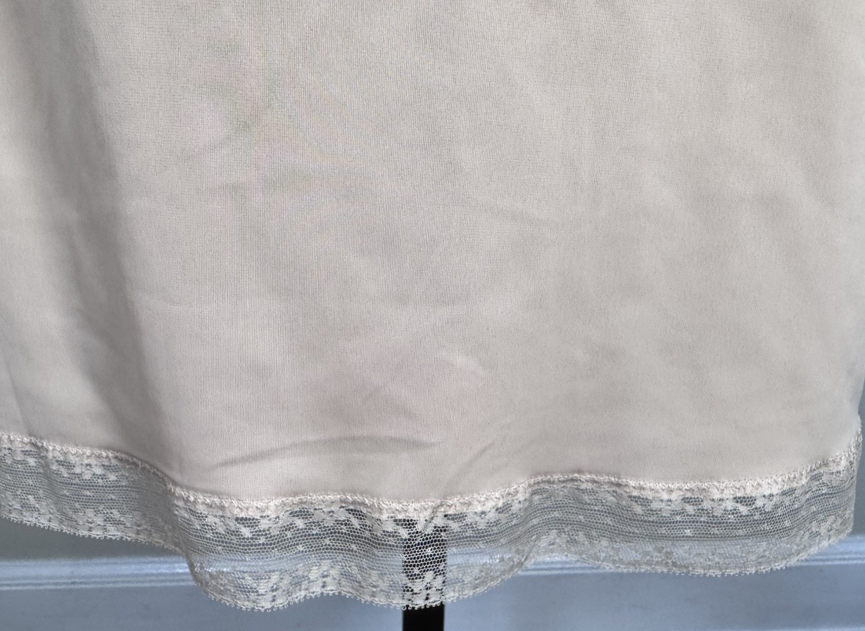 60s Lorraine Nude Nylon Lace Trim Full Slip Dress Coquette Minimal Lingerie Sz S