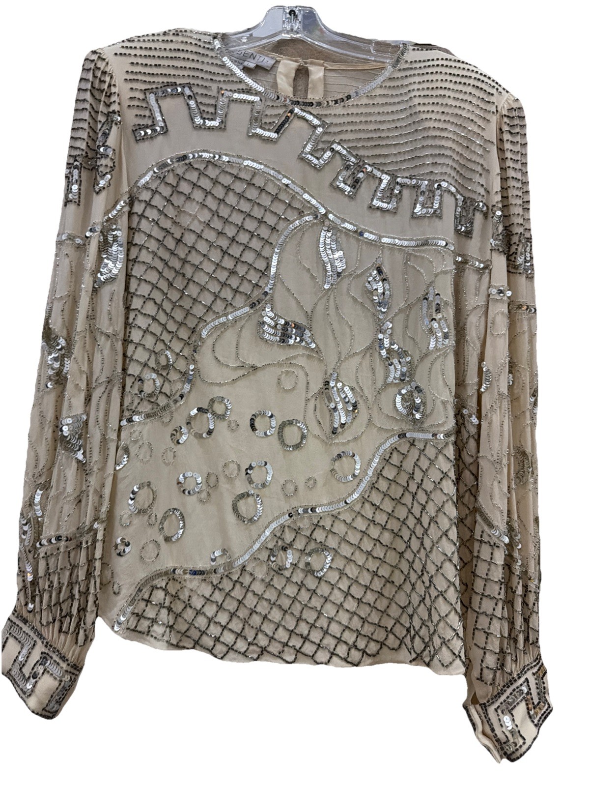 Vintage Argenti Pure Silk Beaded Sequined Patterned Embellished Blouse Top Shirt