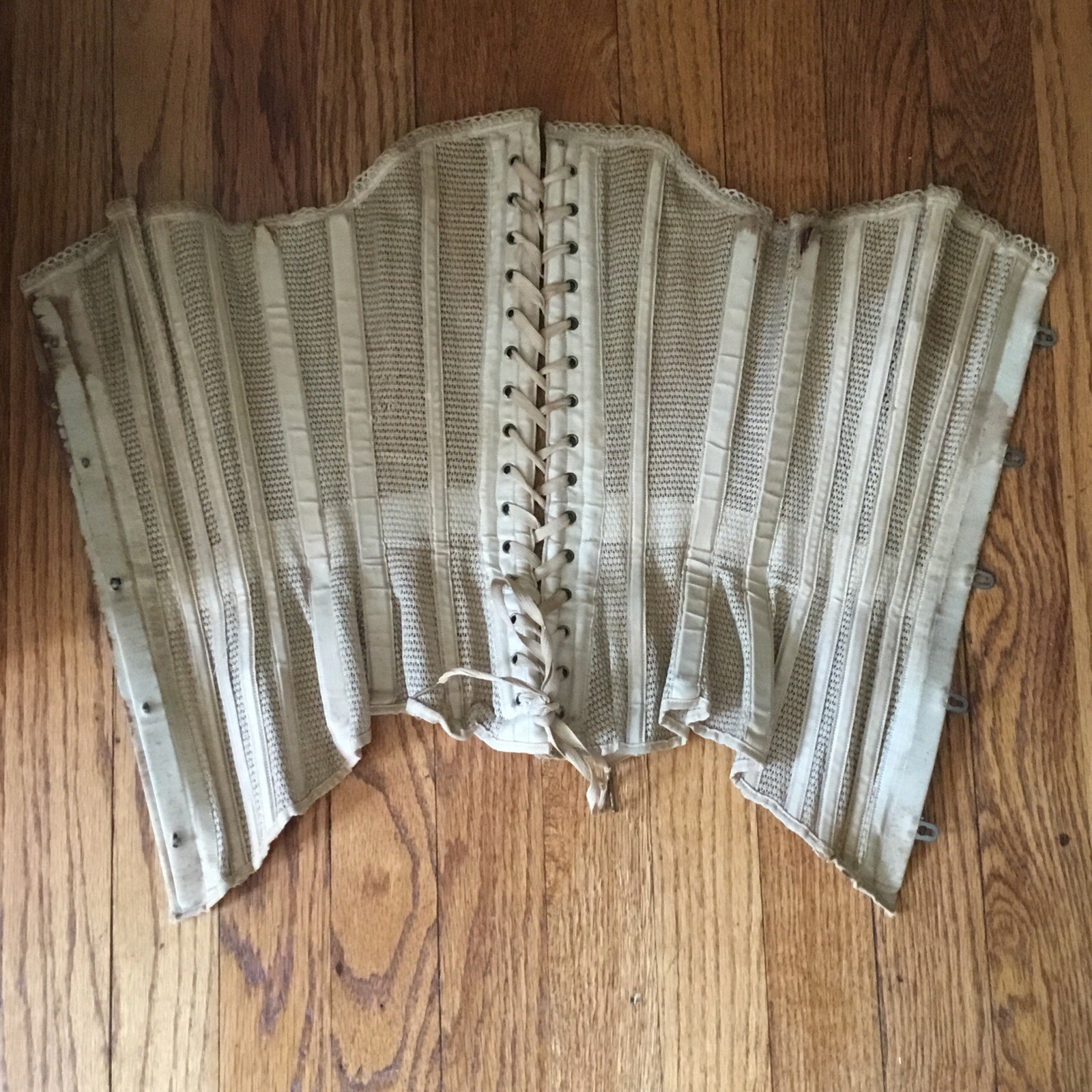 Antique Victorian Summer Mesh Corset Ecru Lace Up Back Imperfectly Perfect!!!