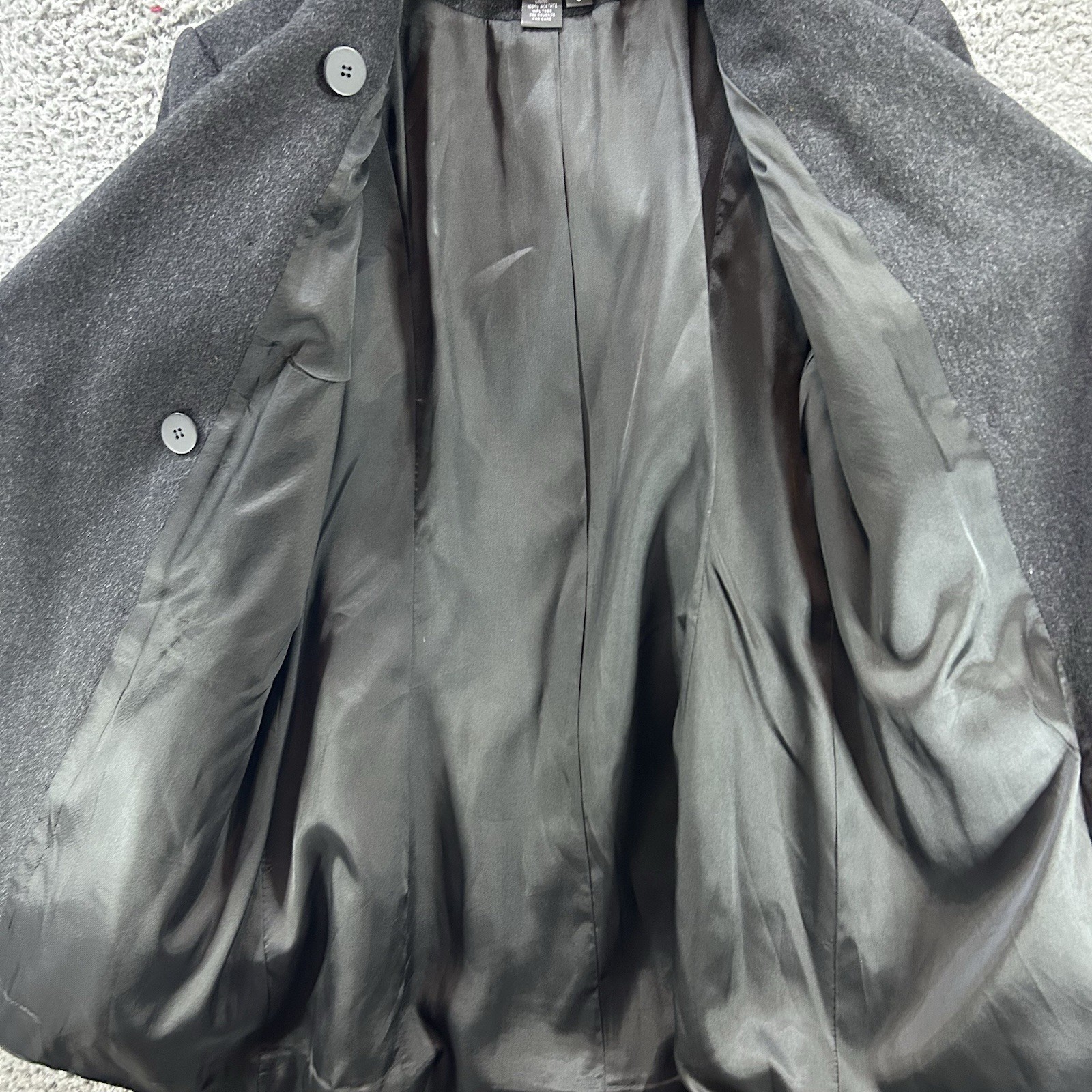Vtg Anne Klein Sz 6 Double Breasted 100% Wool Charcoal Gray Winter Luxury Classy