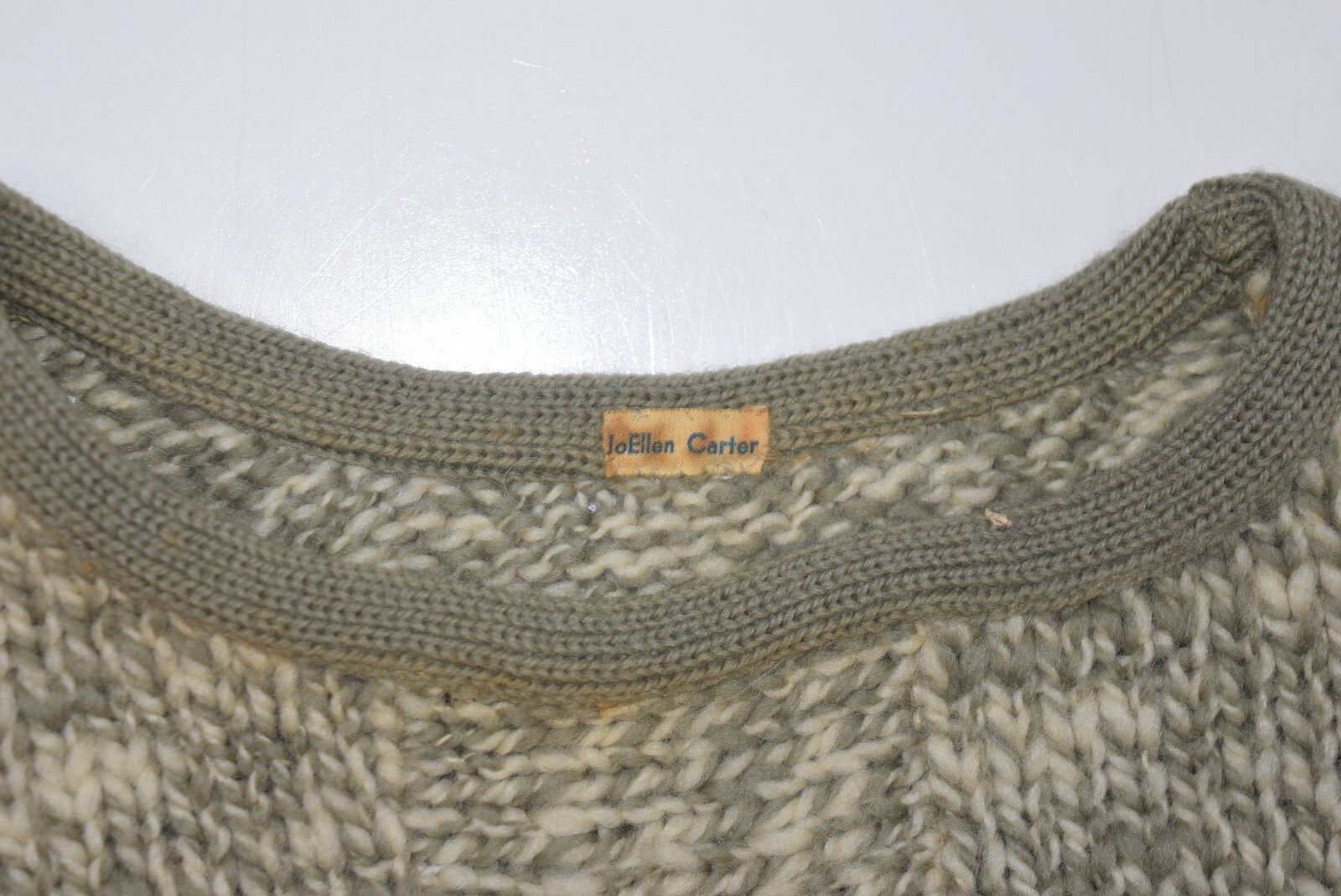 Vintage Hand Knit Sweater Womens Small Wool Crewneck 1/2 Sleeve Cropped Ringer