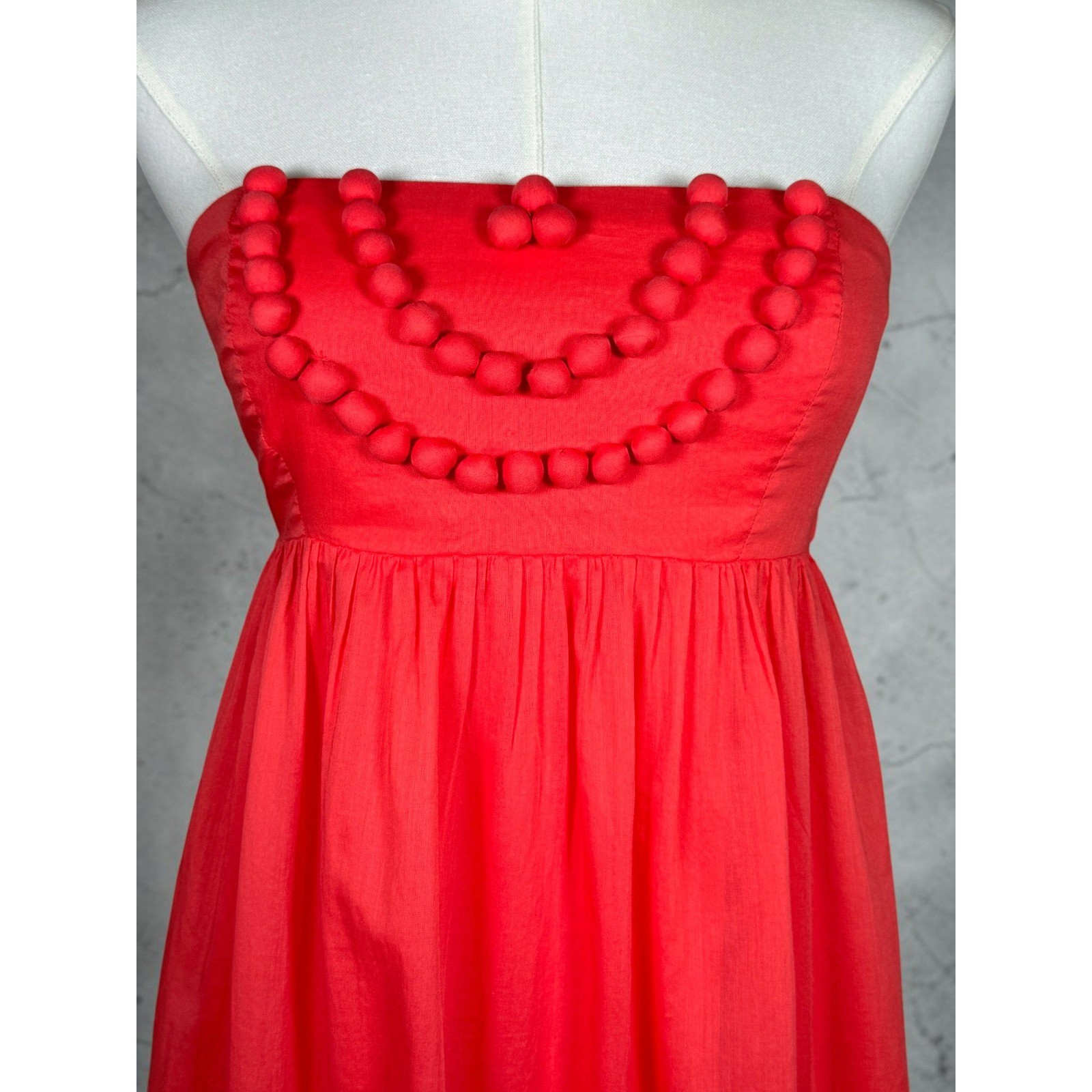 Y2K GAP Coral Red Strapless Midi Dress Empire Waist Cotton Lined Womens 0