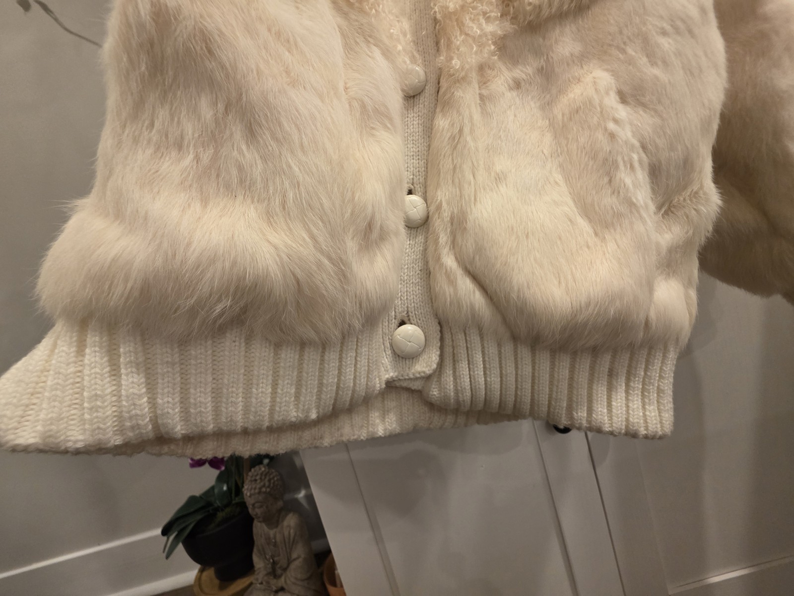 VTG Real Kid Goat Fur & Lamb Shearling Bomber Jacket Cream M Mixed Fur Knit