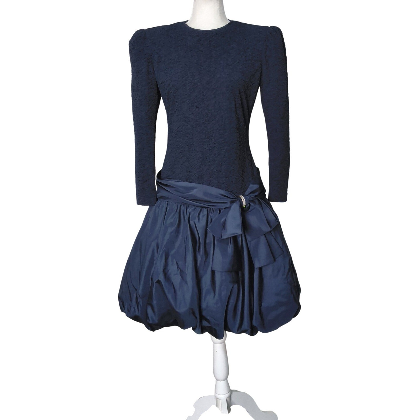 Rimini Cocktail Dress Women Size 10 Navy Blue Bubble Hem Stretchy Top Vintage