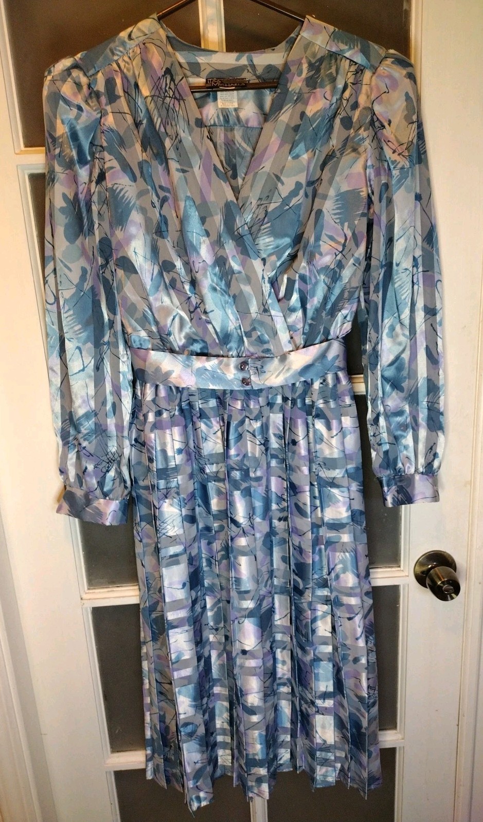 VINTAGE 1980s LISA MICHAELS FLORAL DRESS SIZE 12 POLYESTER W/ BELT USA Made VTG