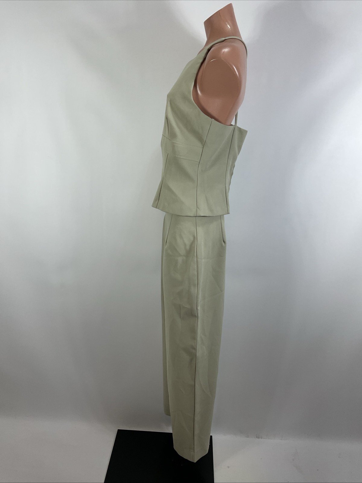 Vintage 90s y2k City Triangles Beige Olive 2pc Pant Tank Suit Set Office Career