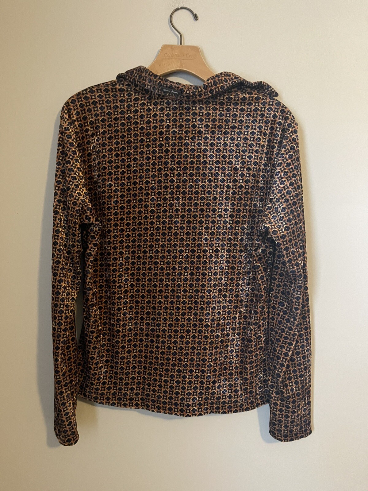 Vintage Blouse By GUESS Brown With Black Designs Medium