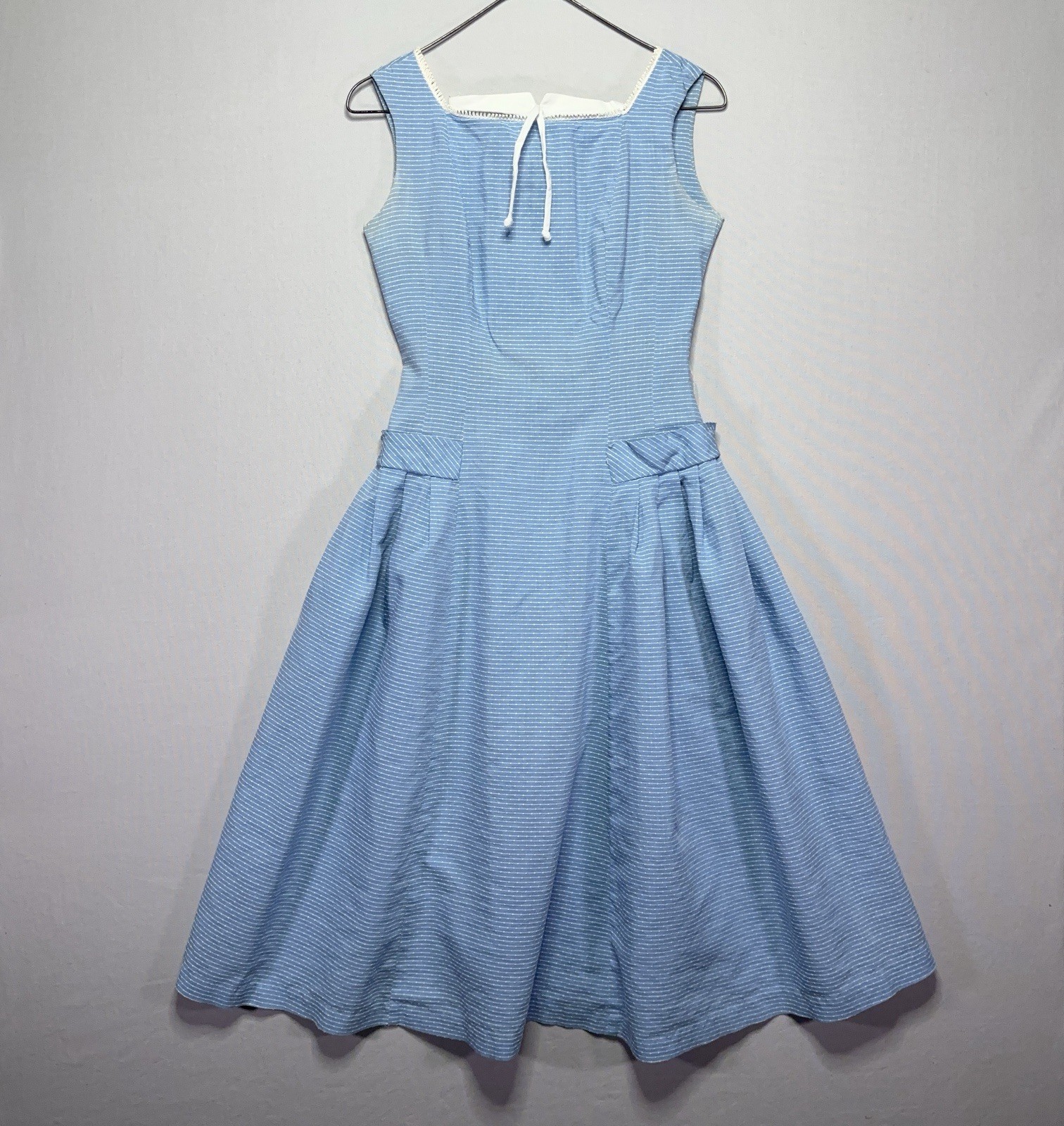 VTG 60s Handmade Summer Prairie Dress – Farm Girl – Blue – Pleated – MEDIUM ?