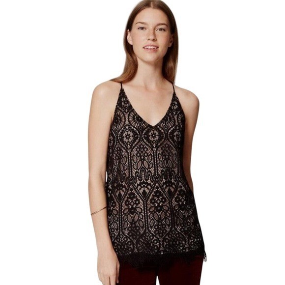 Ann Taylor Loft Stained Glass Black Lace Cami Womens XS