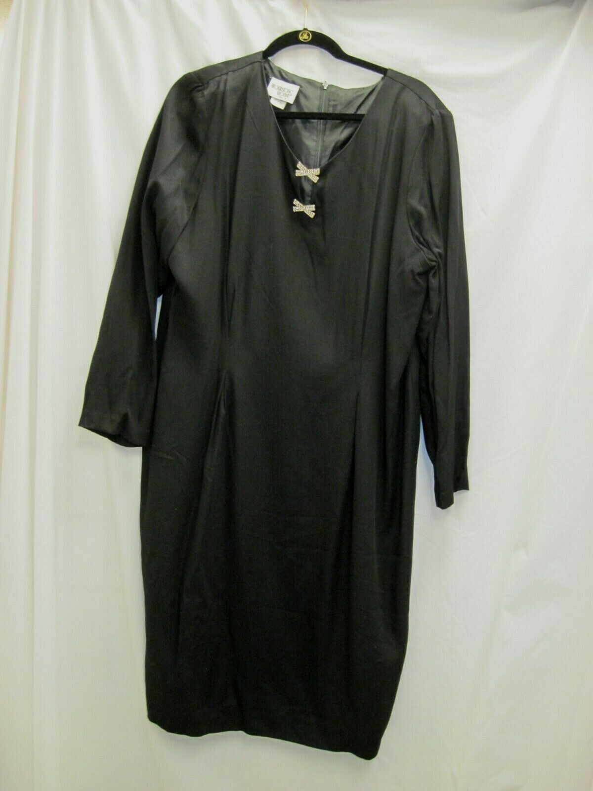 VINTAGE BROWNSTONE WOMAN NEW YORK BLACK DRESS SIZE 18 RHINESTONES USA