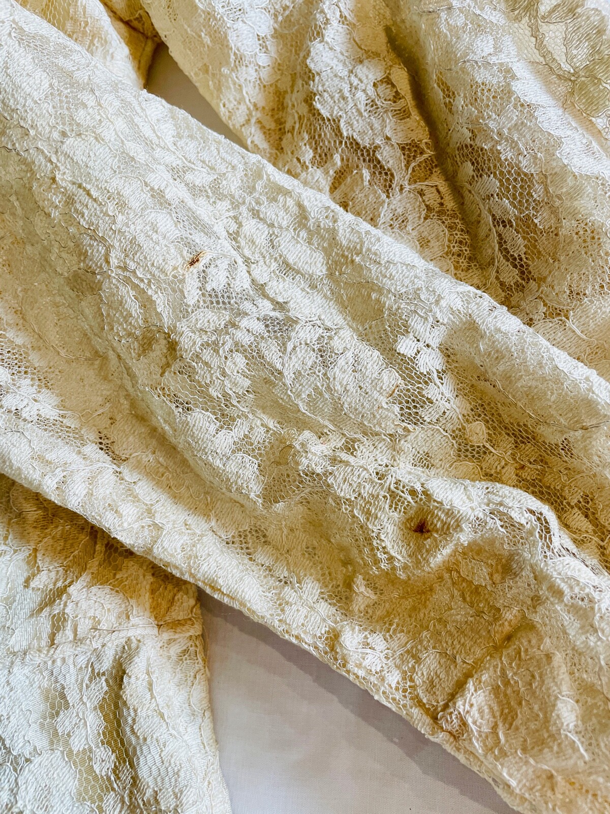 VTG 50’S OFF WHITE LACE&TULLE PEARLS NEW LOOK CIRCLE SKIRT WEDDING DRESS *XXS/XS