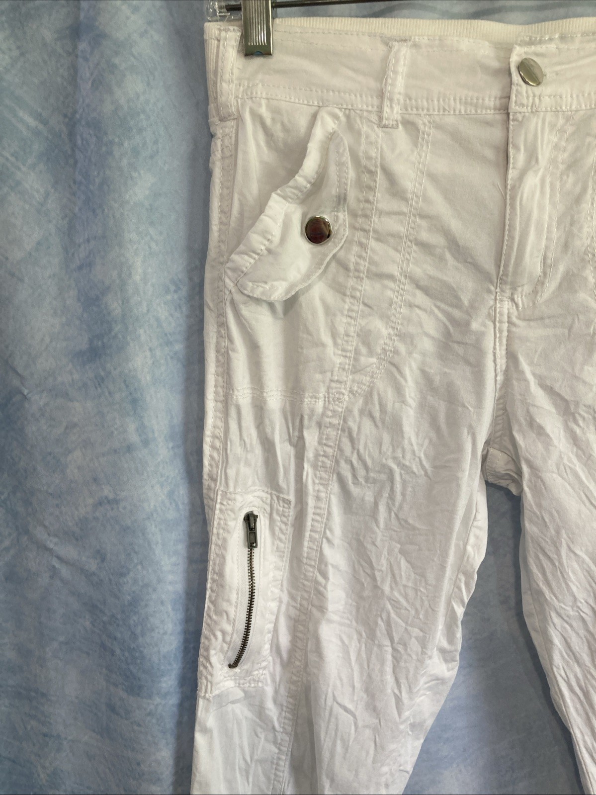Vtg Y2K Jazzie White Cargo Capris Juniors M 14” Waist Grunge Utility Crop Zipper