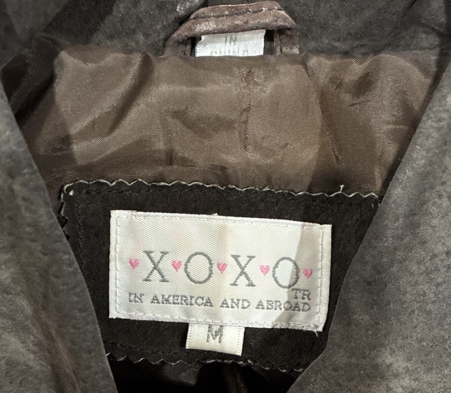 XOXO 90s Vintage Suede Jacket Women M Brown Button Front Lined Retro Grunge Wear