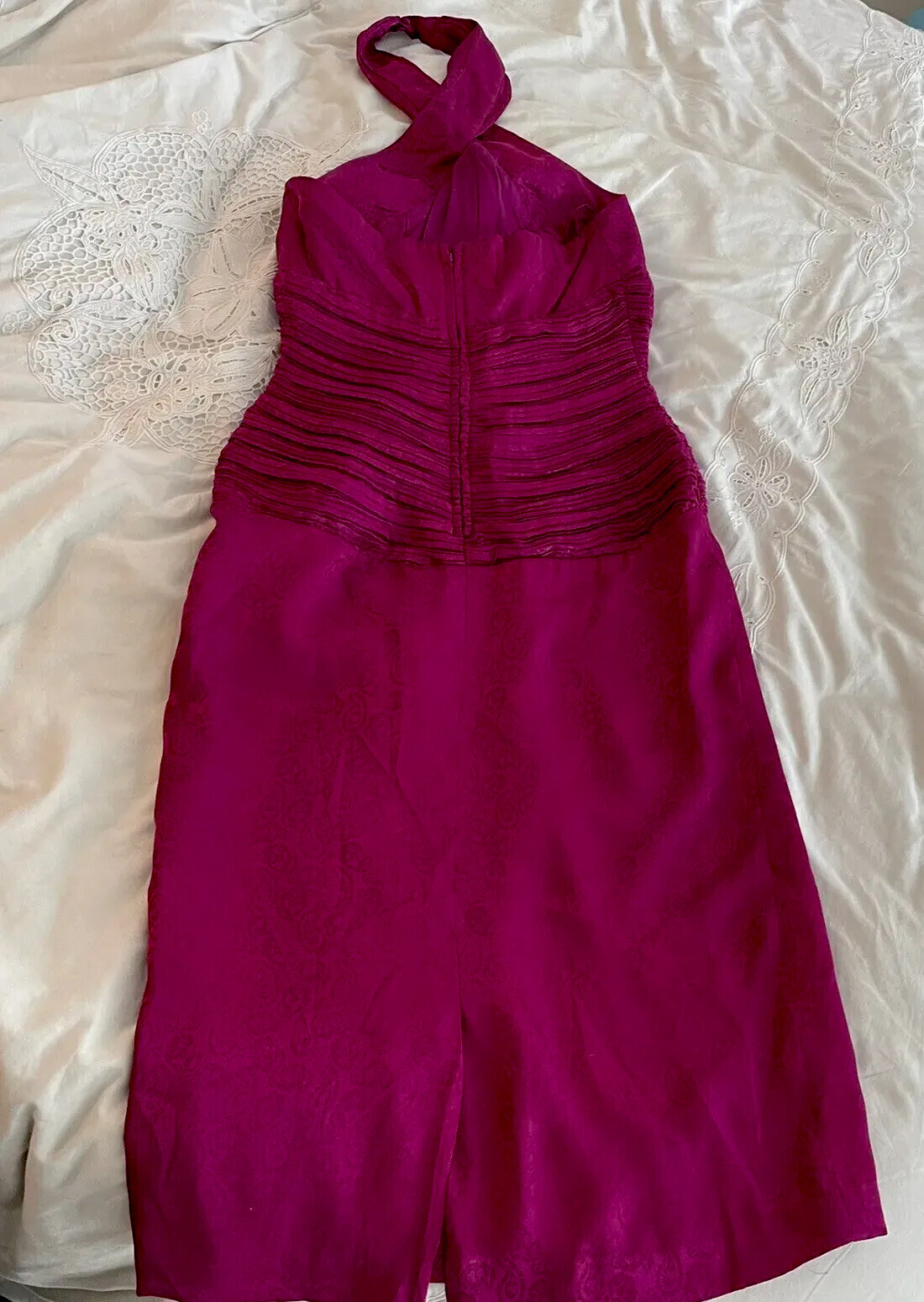 Lilly Ruben Silk Halter Fuchsia color dress 1970’s Early 80’s Dress SZ 4.