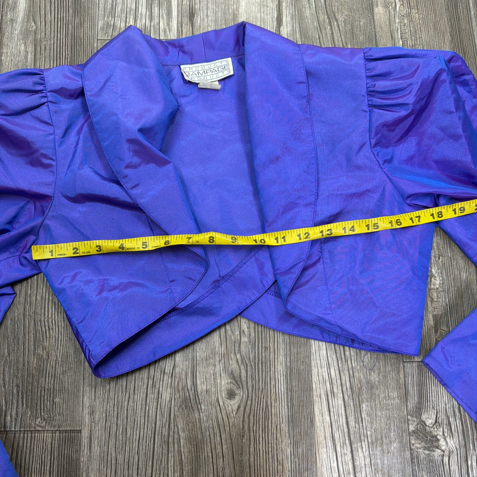 Vintage Rampage Satin Bolero Cropped Iridescent Purple Puff Sleeve