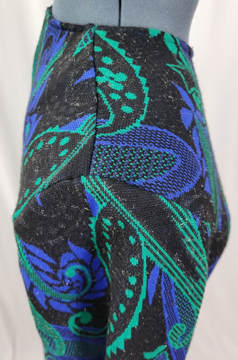 Vintage Newton Centre Black A-Line Sweater Dress w Blue/Green Paisley Size 6