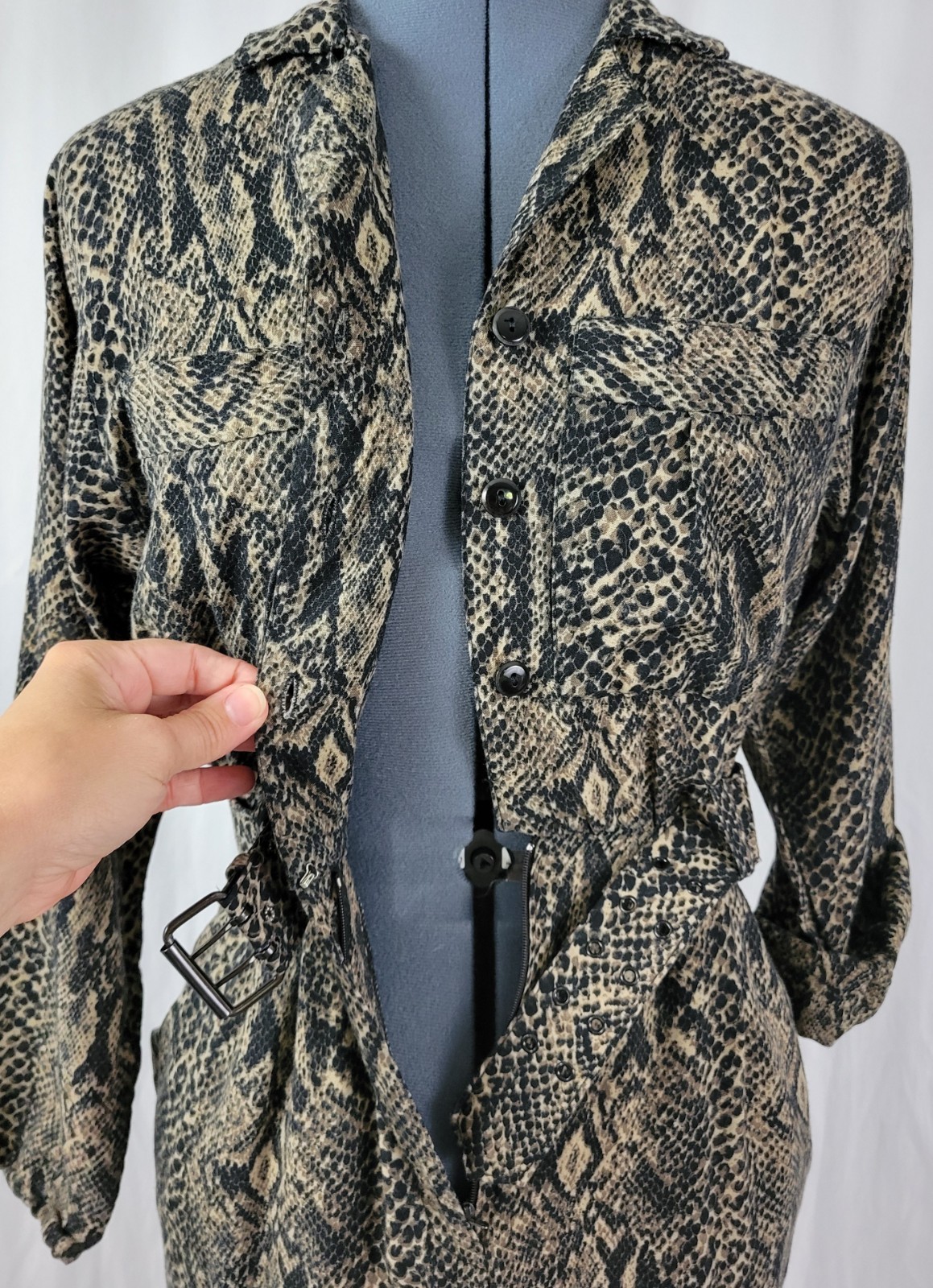 Vintage Taurus II Brown & Black Snakeskin Print Dress & Matching Belt Size 10