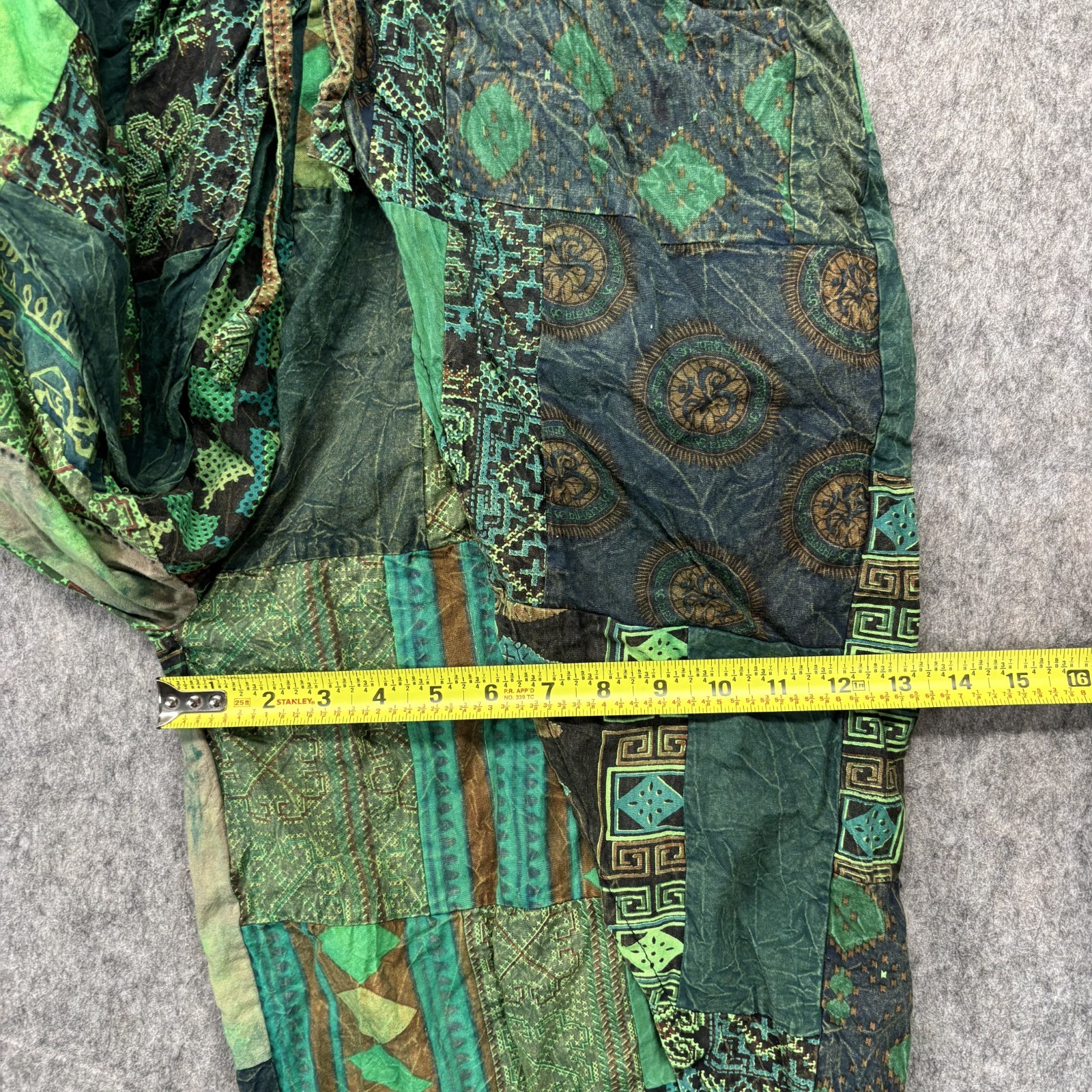 Vintage Kirat Pants Hareem One Size Patchwork Green 100% Cotton Patchwork Boho