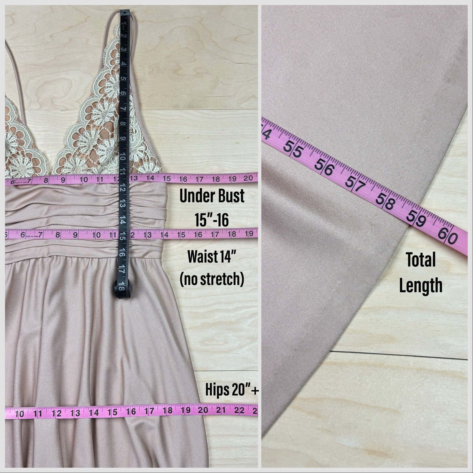 Vintage 1970s Taupe Illusion Floral Lace Strappy Backless Gown | 28″ Waist