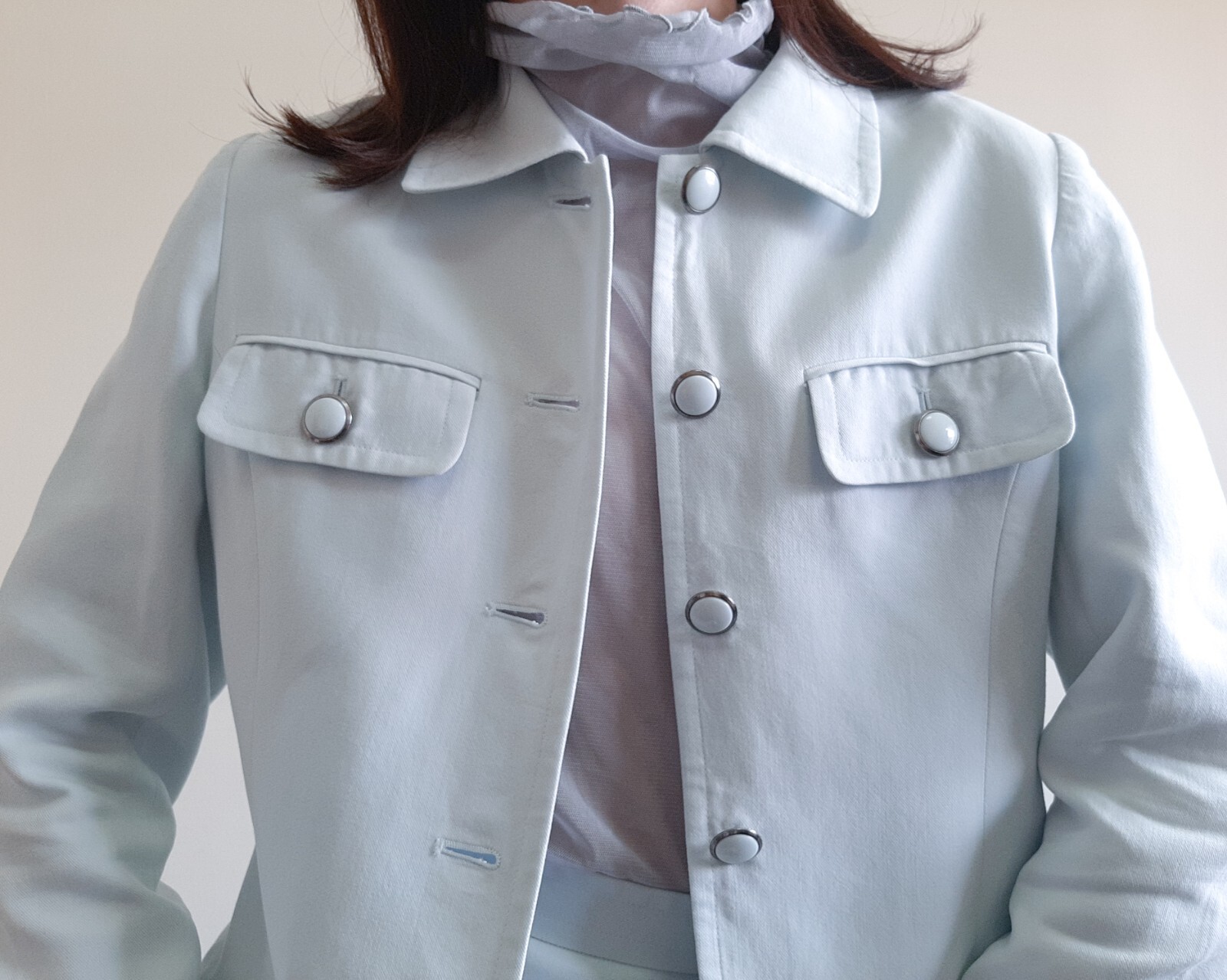 COURREGES 2 piece set Blue pastel jacket and skirt Womens Size S jacket skirt