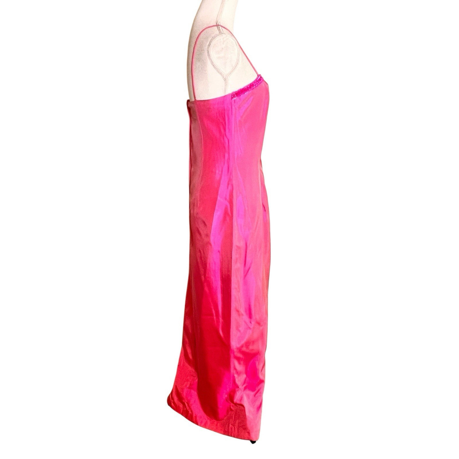 Vtg 90s Y2K Blonde Nites Pink Satin Beaded Slip Maxi Dress XS/S Stains Cleaning