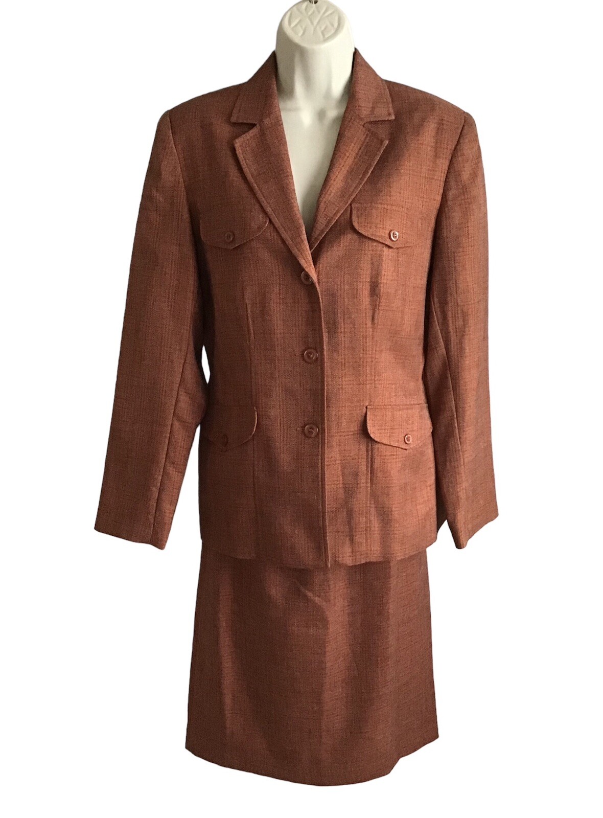 Stanley Blacker Women’s 2-Piece Suit Polyester Rust Orange Vintage Size 8