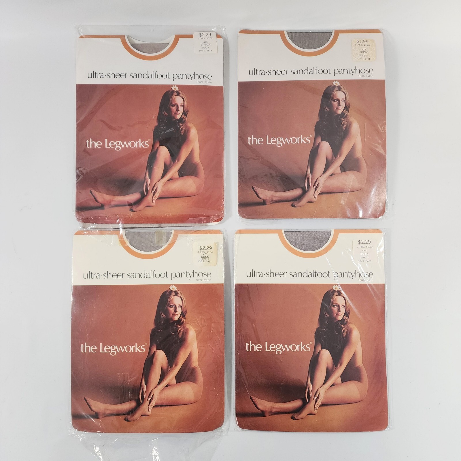 Vtg The Legworks Ultra Sheer Sandalfoot Pantyhose Sz 1 DUSK & STANZA Lot of 4