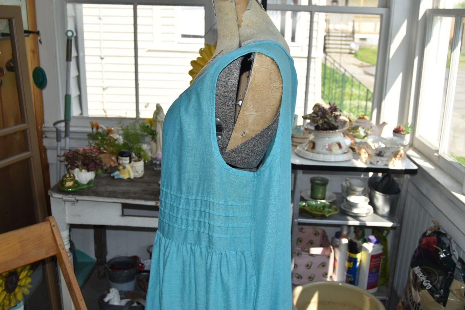 Vintage 90s Anne Leslie Plus Tiered Prairie Dress Made in USA Blue Size 1X