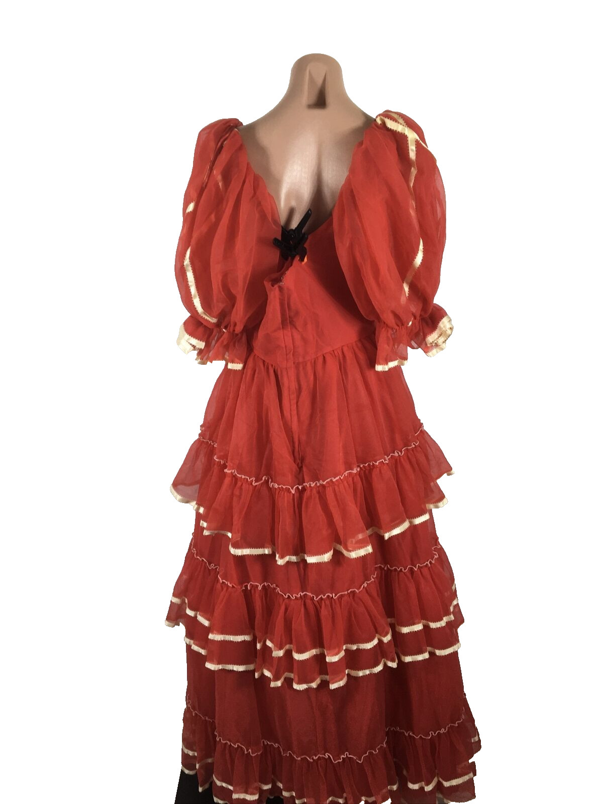 Vintage FLIRTATIONS Full Skirt GONE WITH THE WIND Ball Gown Red Lace UNION 15/16