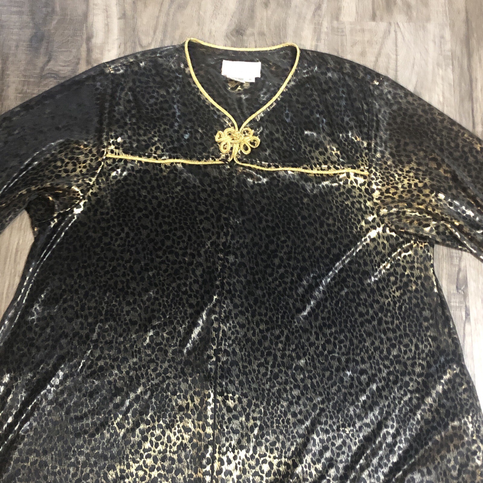 Vintage NIGHT GOWN Cheetah LEOPARD Animal Print Silky Sheer Lingerie Sz M Gold