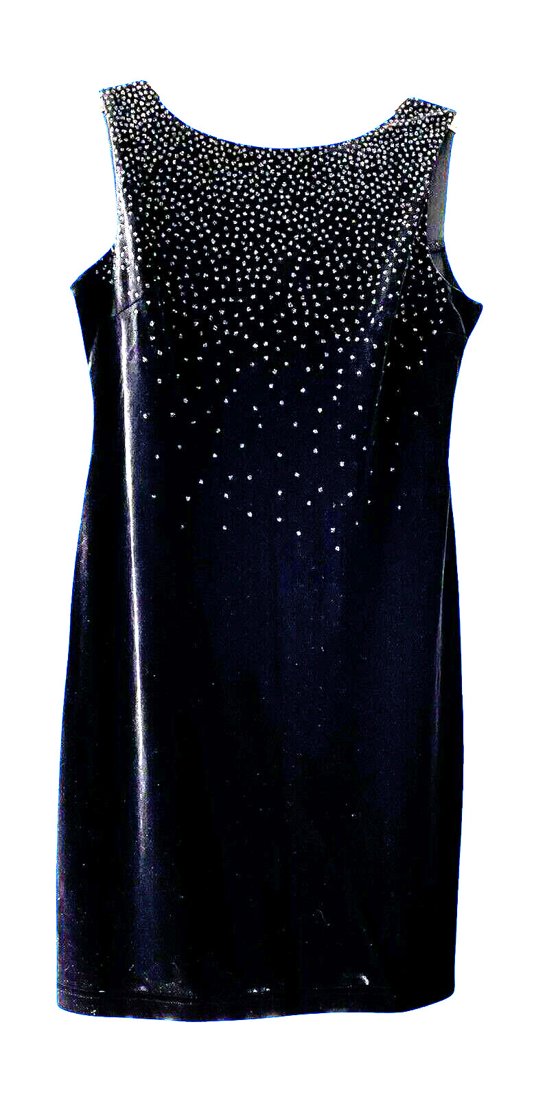 ROBBIE BEE NWT $69 Black Velvet Rhinestones Sleeveless Dress Stretch Size 10P