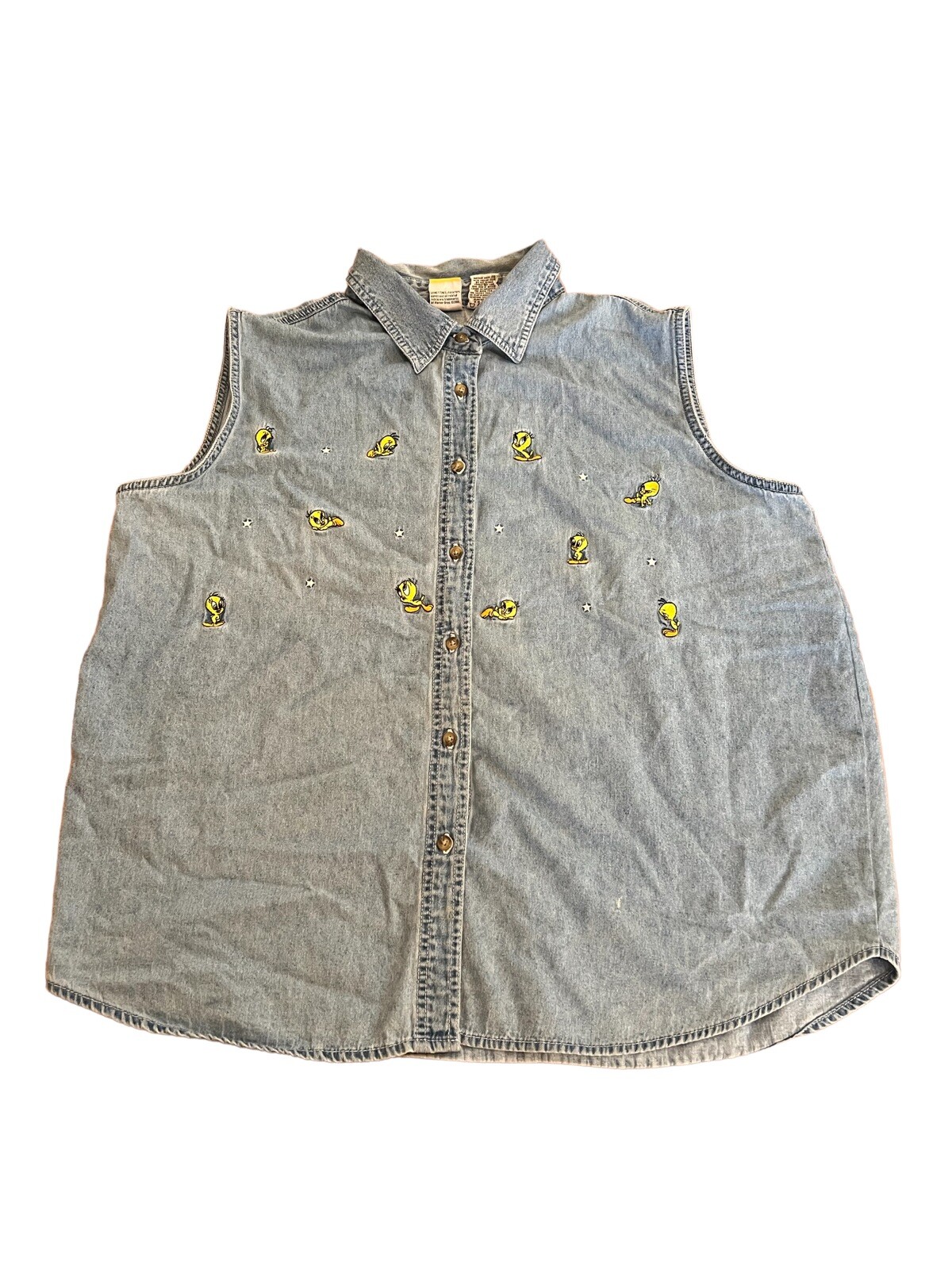 Vintage Looney Tunes Tweety Bird Embroidered Denim Vest Women’s Size 26/28W