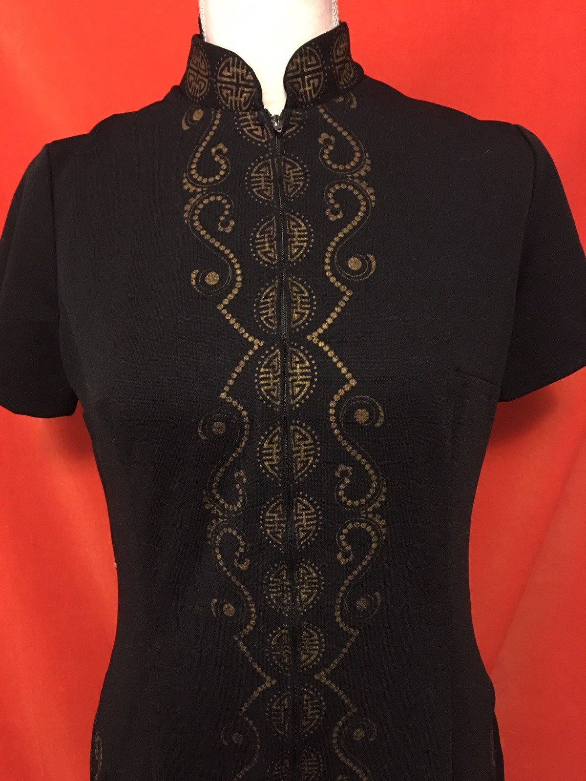 Alfred Shaheen 70s black maxi dress cheongsam style mandarin collar high cut m