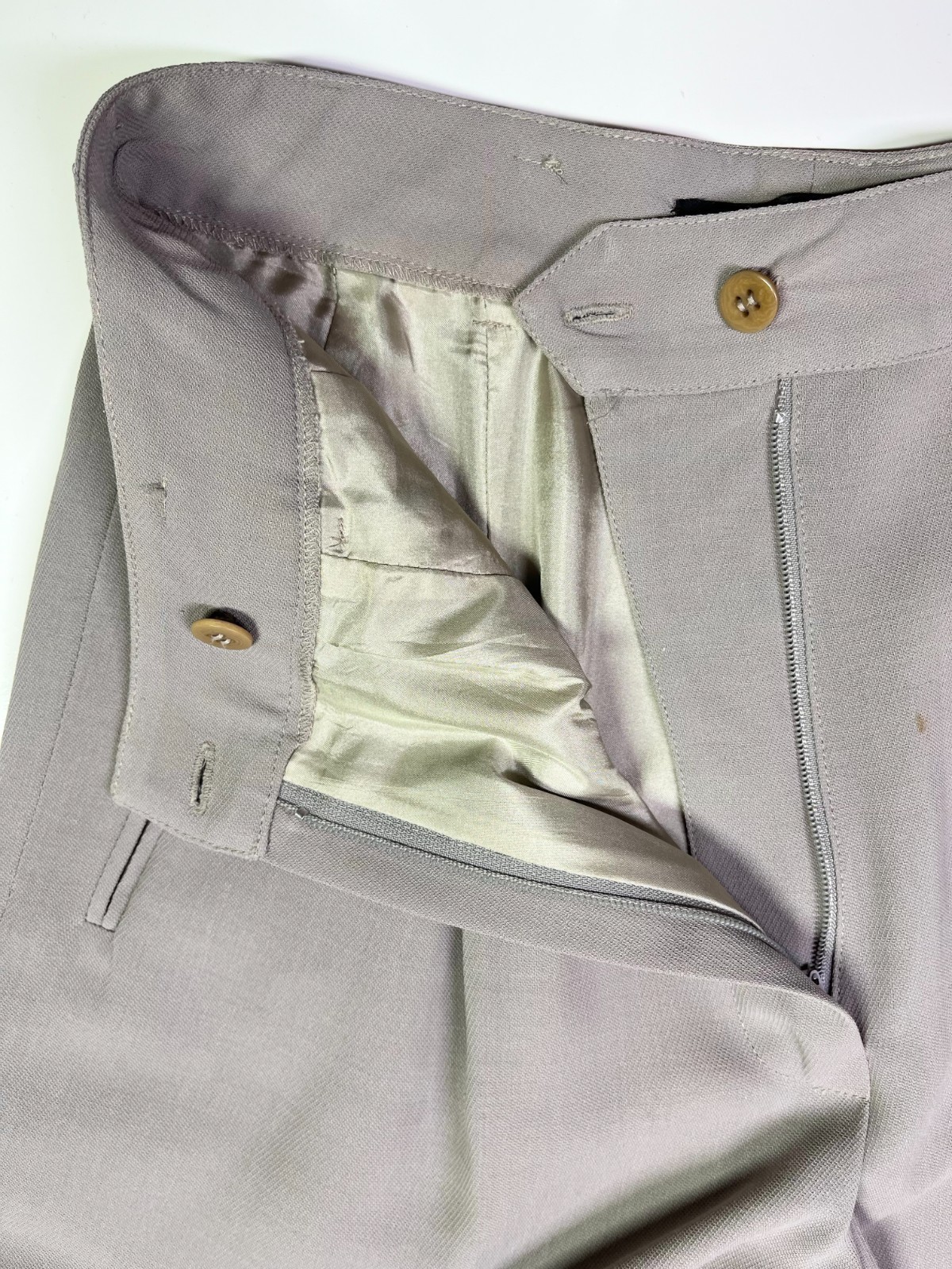Vintage Donna Karan Size US 8 Grey Wool Pleat-Front Trousers Union Made *Flaws