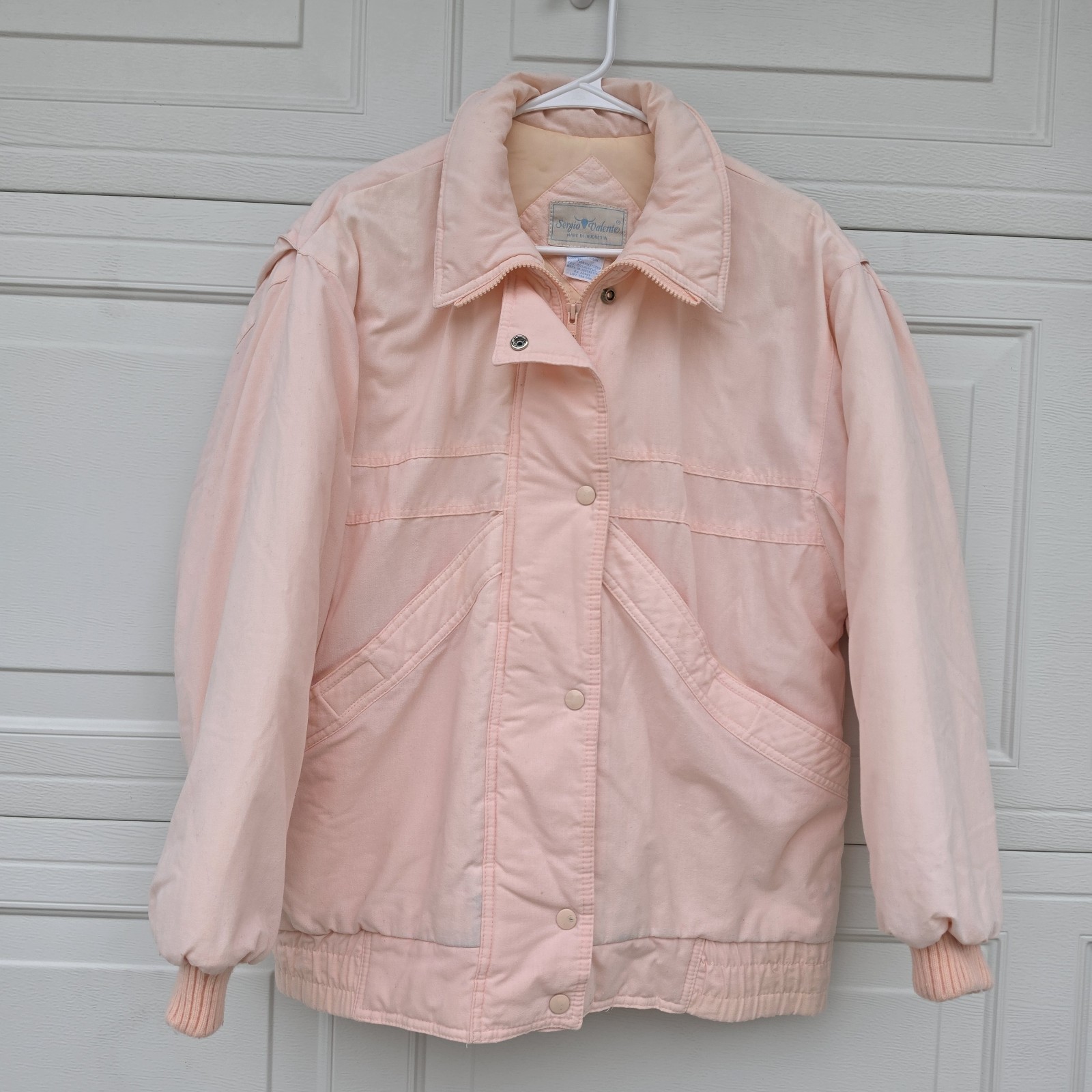Sergio Valente Women’s 1980’s Vintage Puffer Jacket Size Large Pink Zip/button
